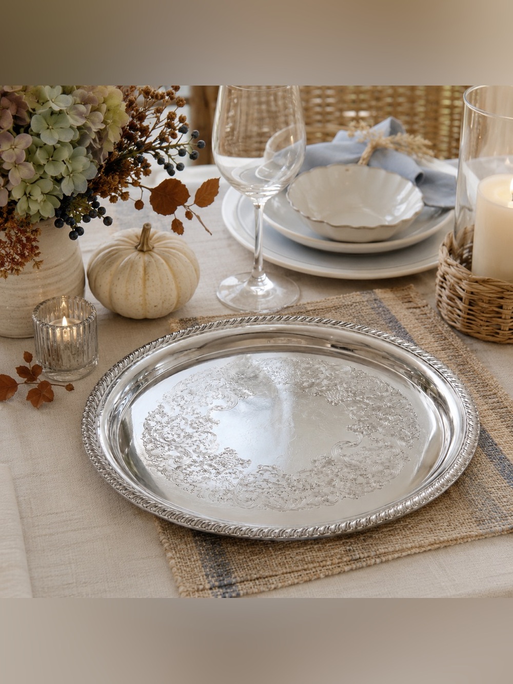 Silver Plated Tray 12” Diameter Round WM. Roger’s